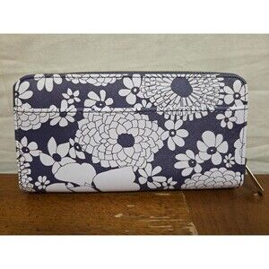 Trina Turk Blue White Floral Zip Around Wallet Faux Leather PVC NWOT